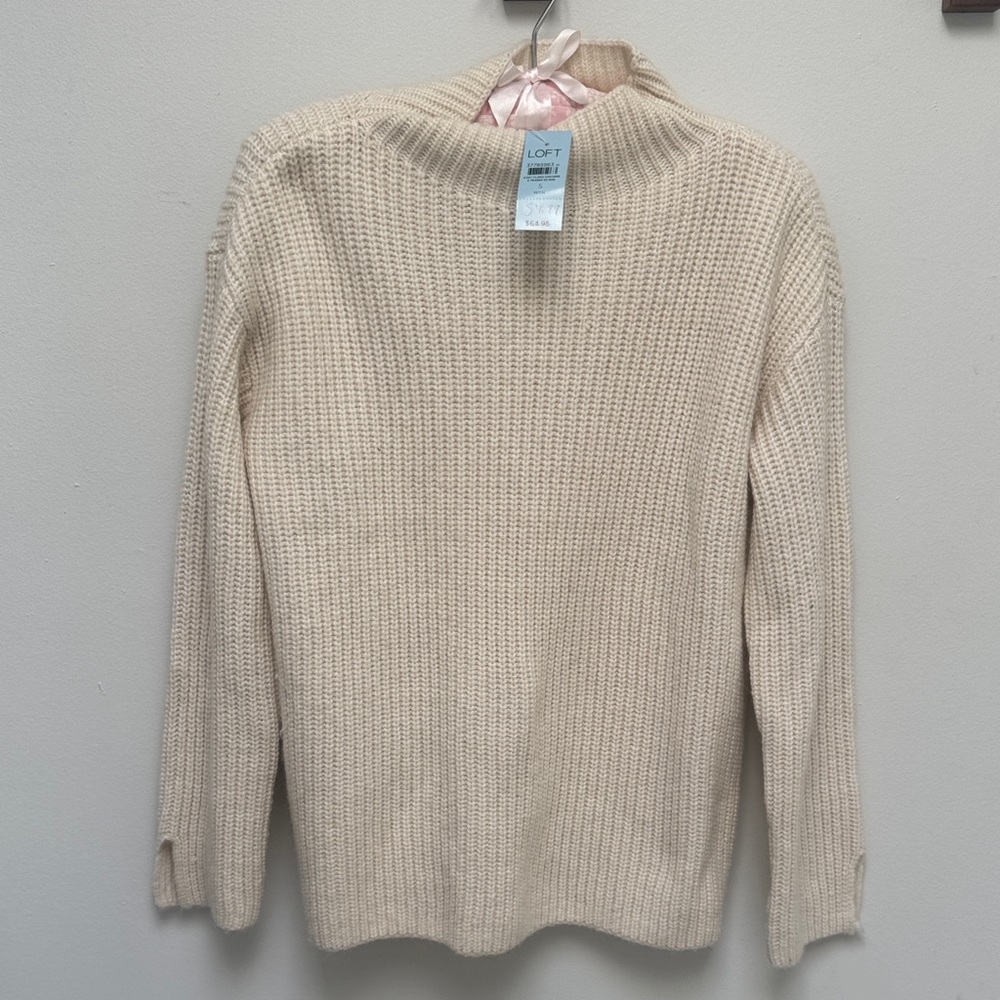 LOFT Women's Cream winter white Mock / Funnel Neck Sweater